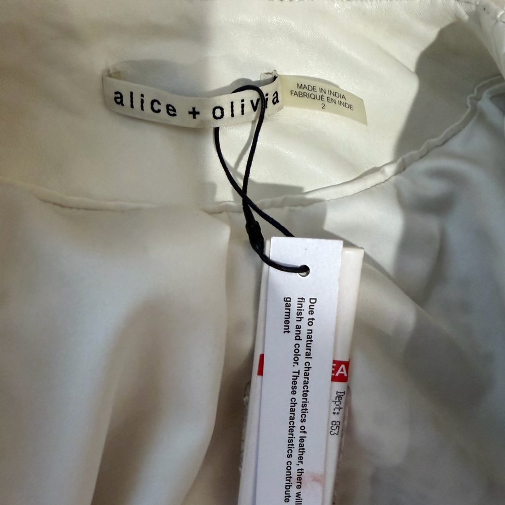 Alice + Olivia MAIRA Cropped Leather Jacket with Chain Trim - Picture 9 of 10
